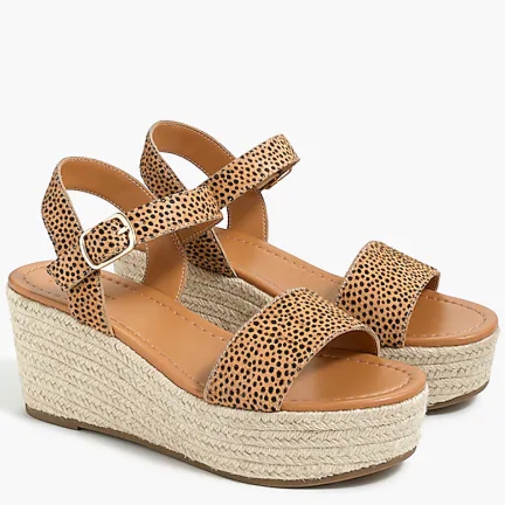 NWOT J.Crew Factory Leopard Calf Hair Platform Espadrilles